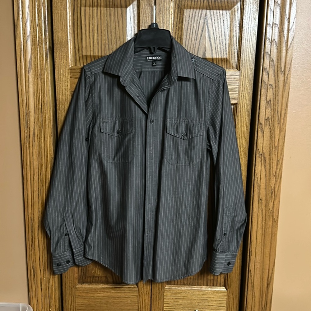 Men’s Express Grey Stripe Dress Shirt - small